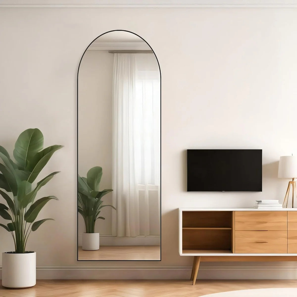 21x64 Arched Full-Length Mirror �� Shatter-Proof Glass with Aluminum Alloy Stand