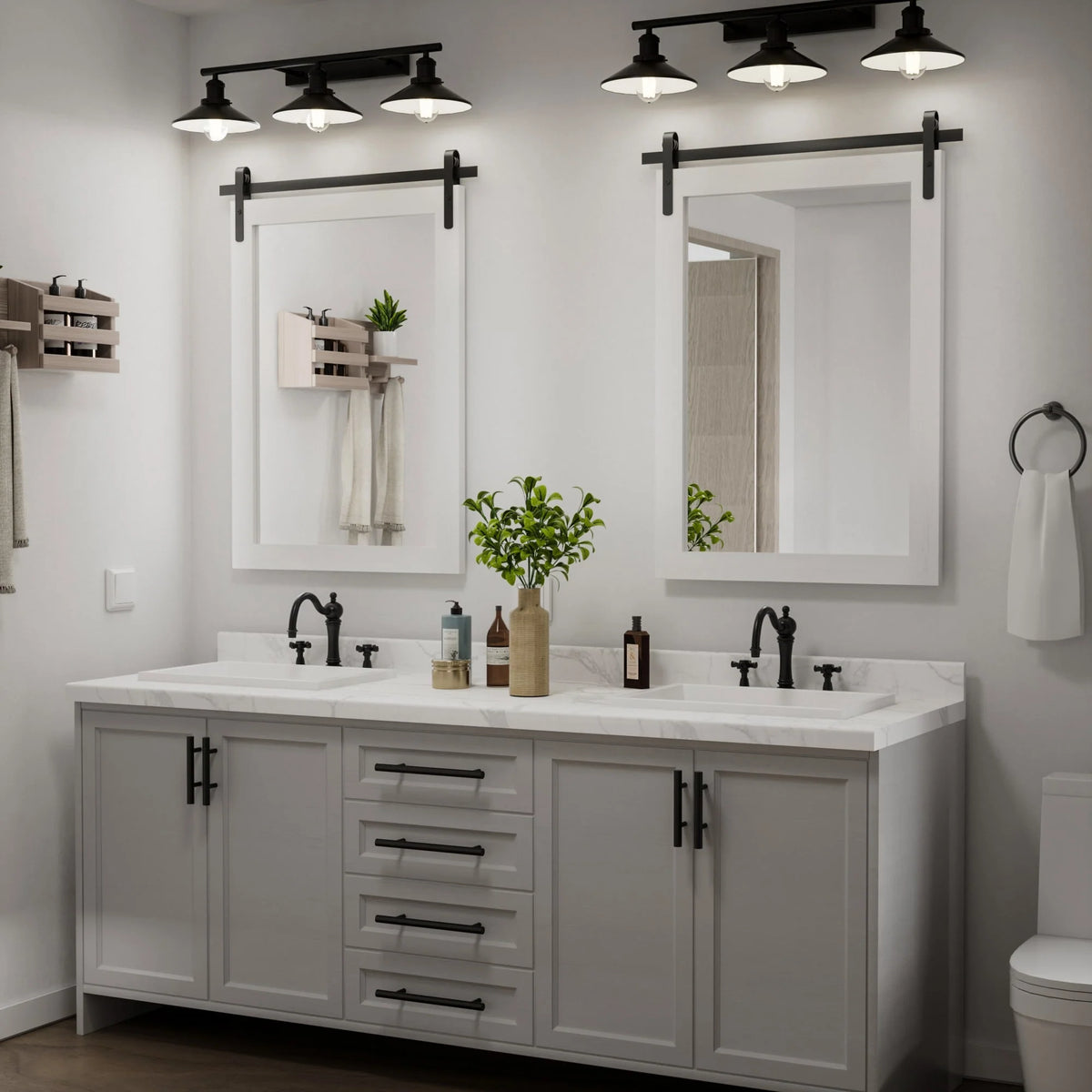 Modern Rectangular Wall Mirror with Wood Frame, Bathroom and Barn Door Mirror, Multiple Sizes