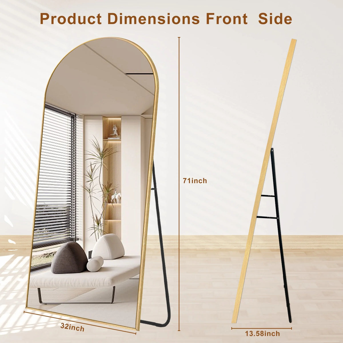 Modern Arched Full Length Floor Mirror, Aluminum Alloy Frame Standing Full Body Mirror