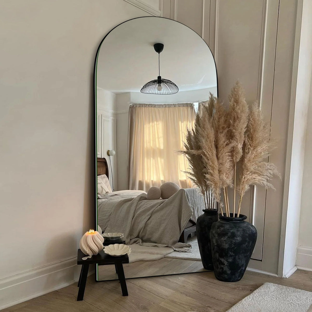 Arched Full Length Wood Floor Mirror, Full Body Standing and Wall Mounted Mirror for Bedroom, Living Room and Home Decor