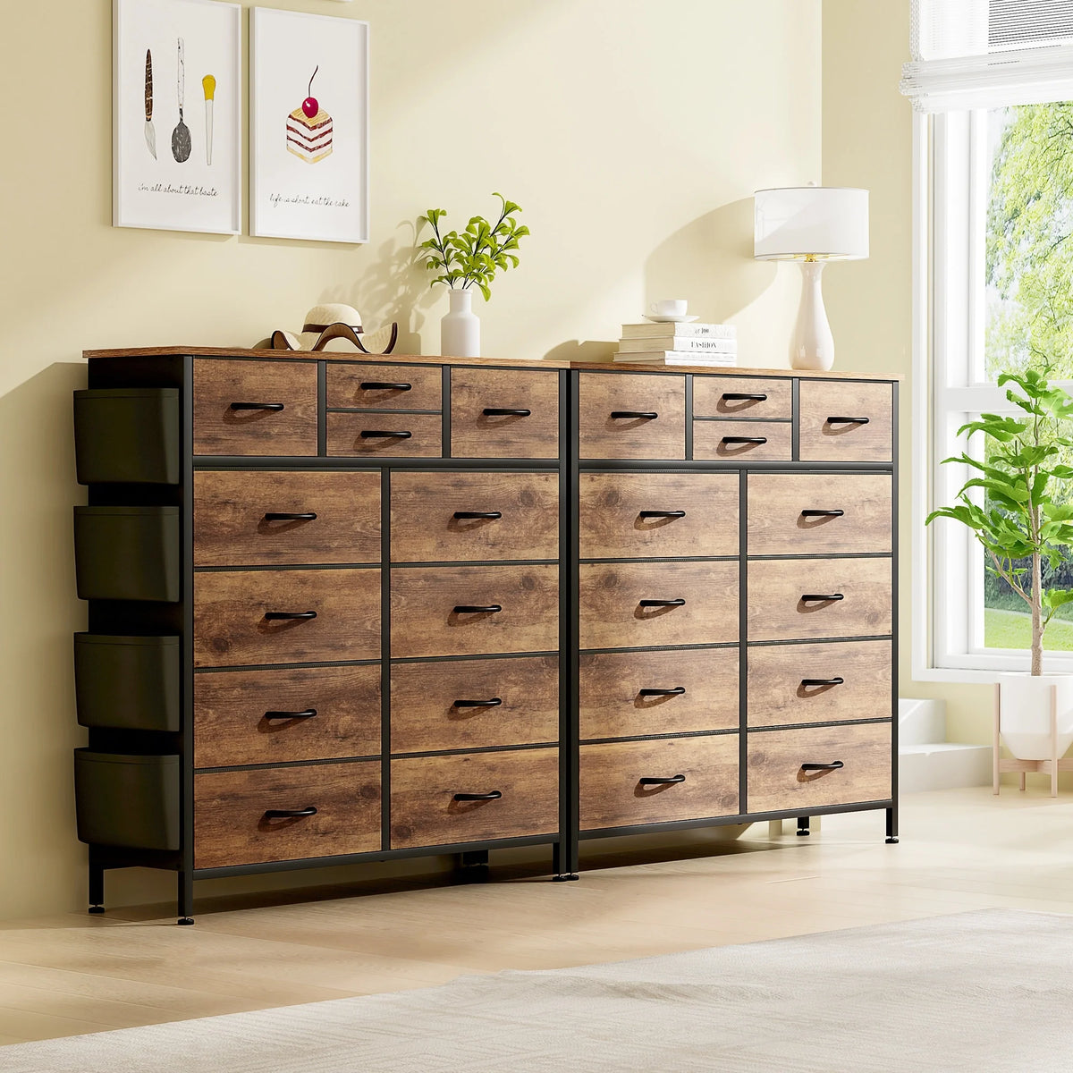 12 Drawer Fabric Dresser, Tall Bedroom Chest of Drawers with Storage