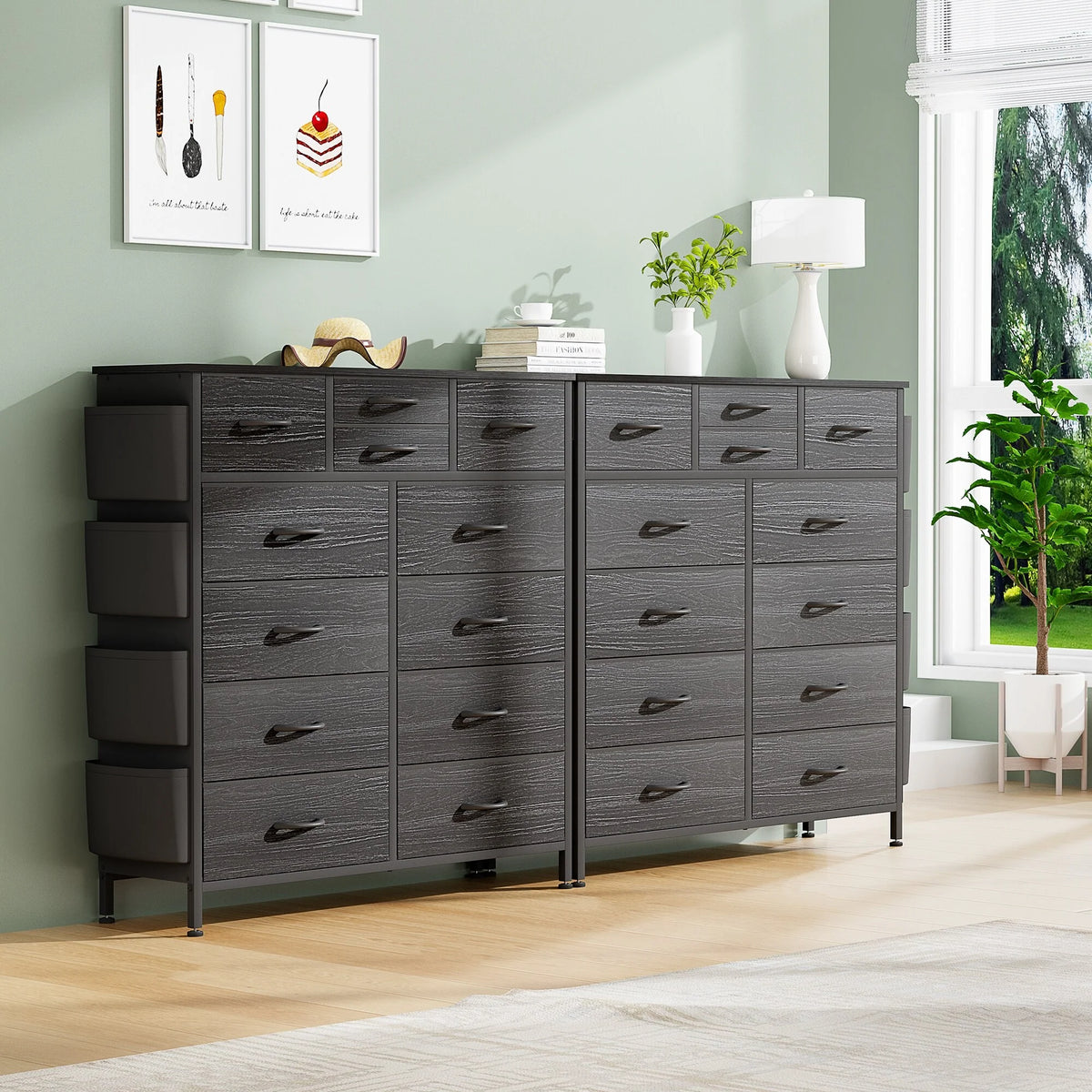 12 Drawer Fabric Dresser, Tall Bedroom Chest of Drawers with Storage