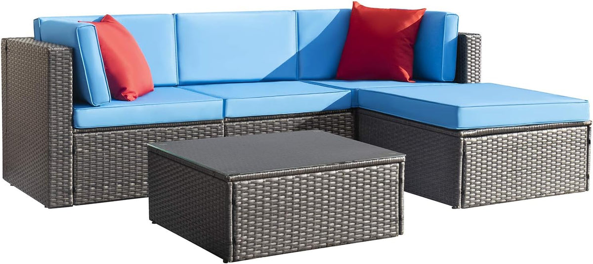 5-Piece All-Weather Patio Furniture Set with Cushions, Outdoor Wicker Conversation Sofa Set for Garden, Deck & Backyard
