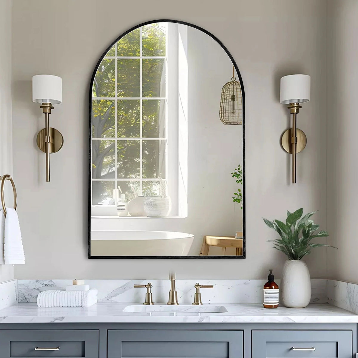 Modern Arch Aluminum Bathroom Wall Mirror, Wall Mounted Vanity Mirror for Bathroom, Bedroom and Home Decor