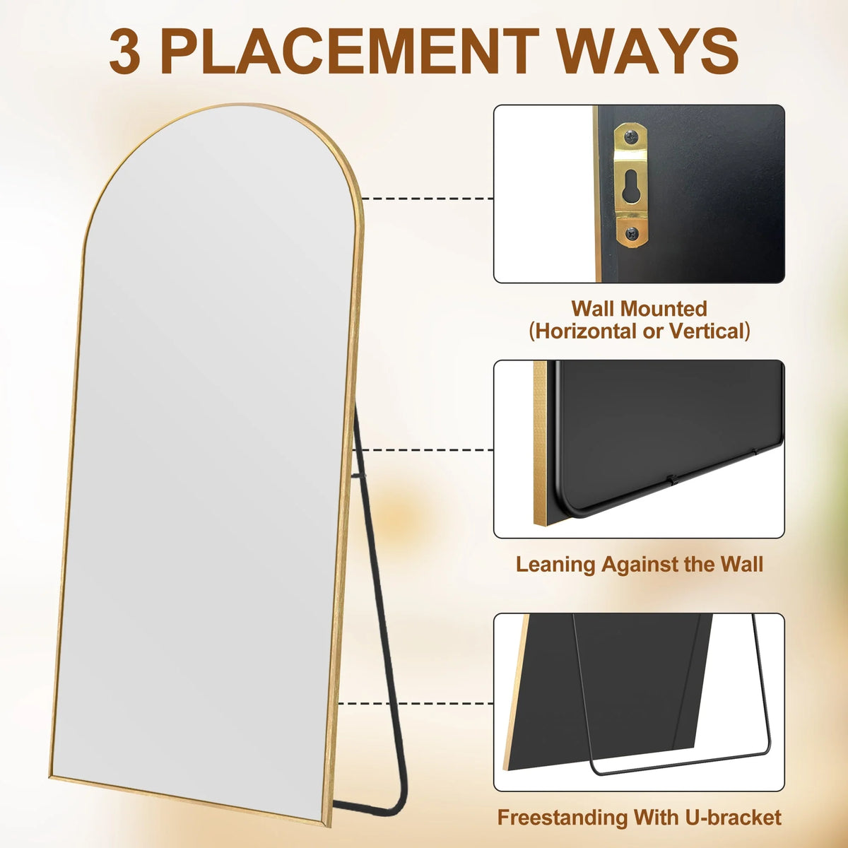 Modern Arched Full Length Floor Mirror, Aluminum Alloy Frame Standing Full Body Mirror