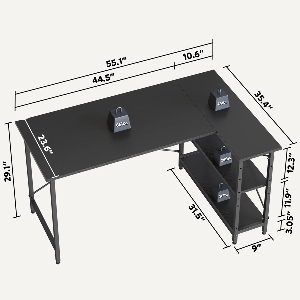 Small L Shaped Computer Desk with Storage Shelves, Compact Corner Workstation for Home Office and Study