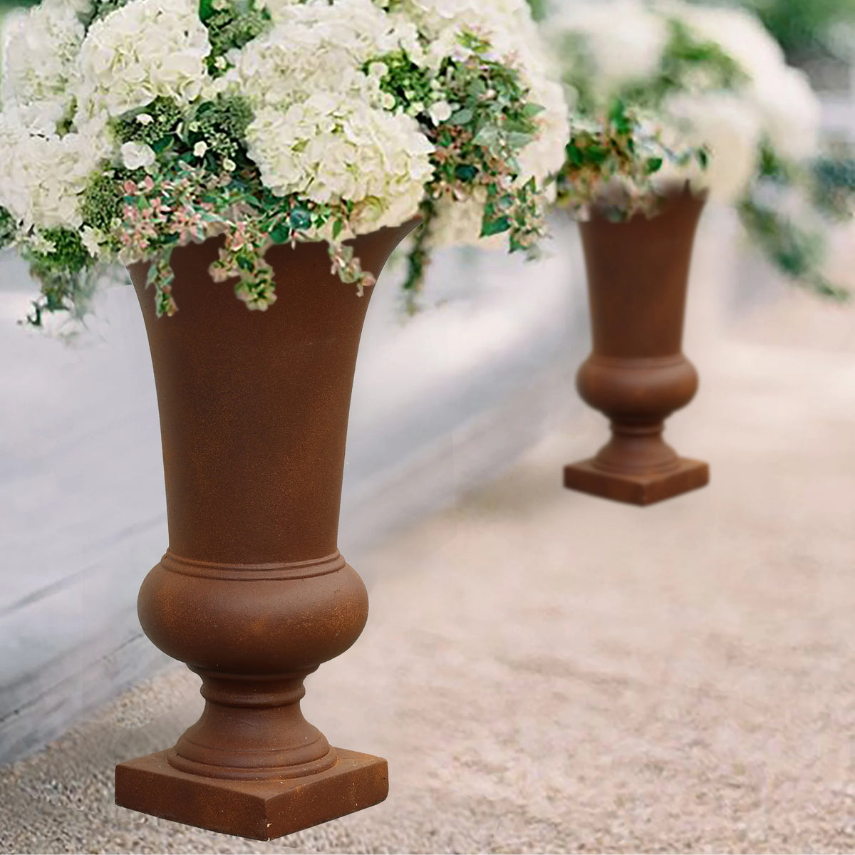 22.75" Tall Handmade Fiber Stone Urn Planter Pot, Decorative Outdoor Garden Flower Container for Patio and Home