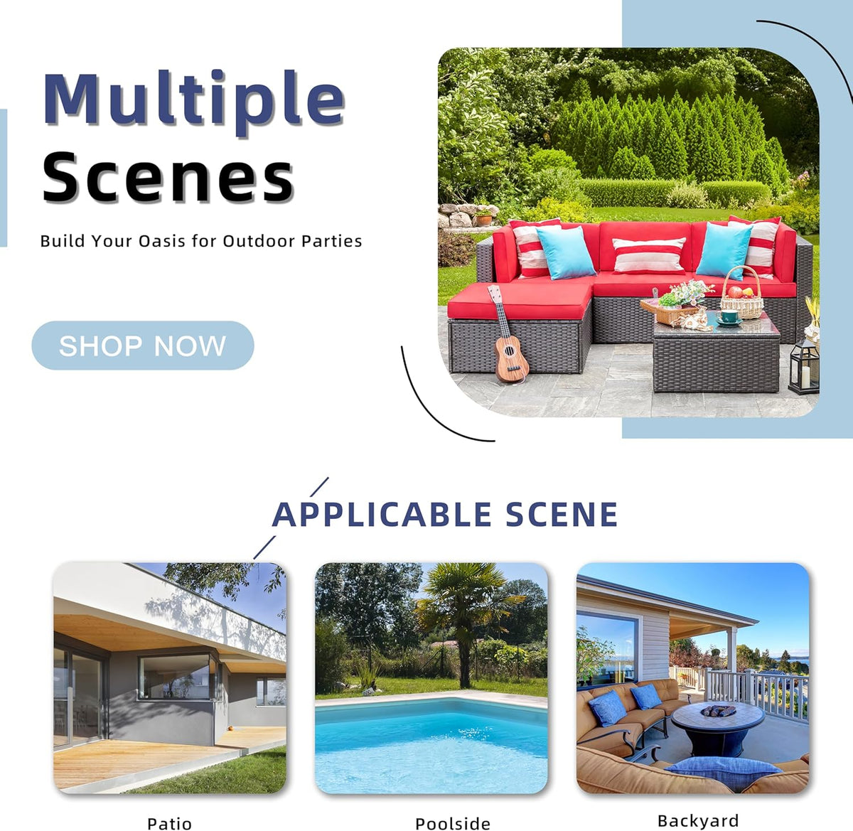 5-Piece All-Weather Patio Furniture Set with Ottoman, Outdoor Wicker Conversation Sofa Set with Cushions for Garden, Deck & Backyard