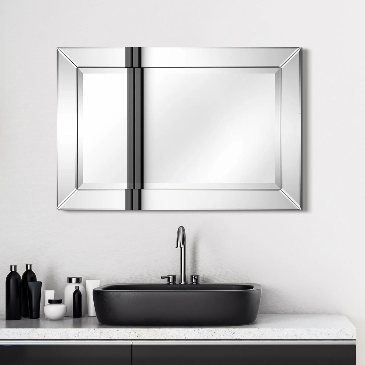 Beveled Rectangular Clear HD Wall Mirror, Bathroom Vanity and Bedroom Mirror, 3 Sizes
