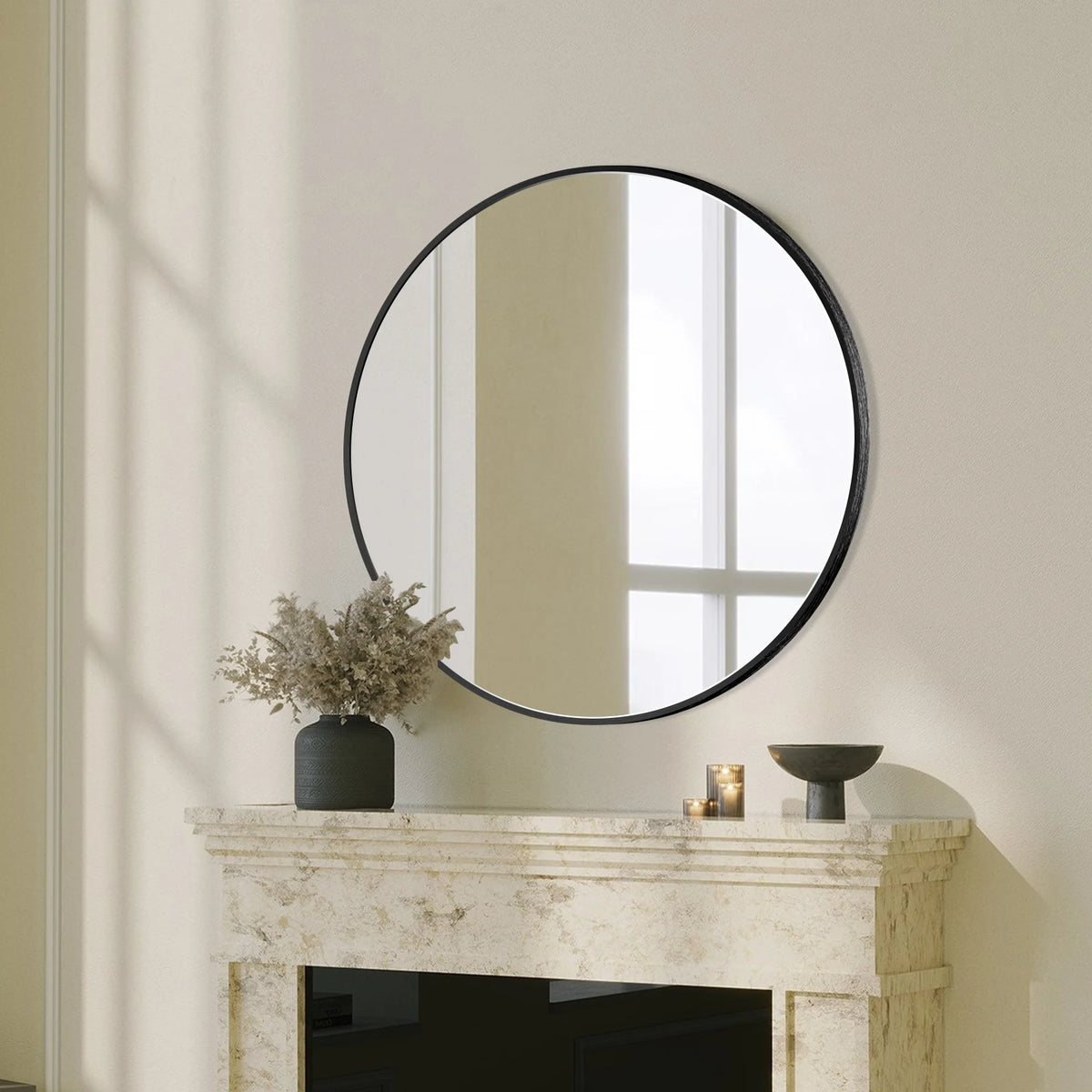 Modern Round Bathroom Vanity Mirror, Wall Mounted Circular Mirror for Bathroom, Bedroom and Home Decor