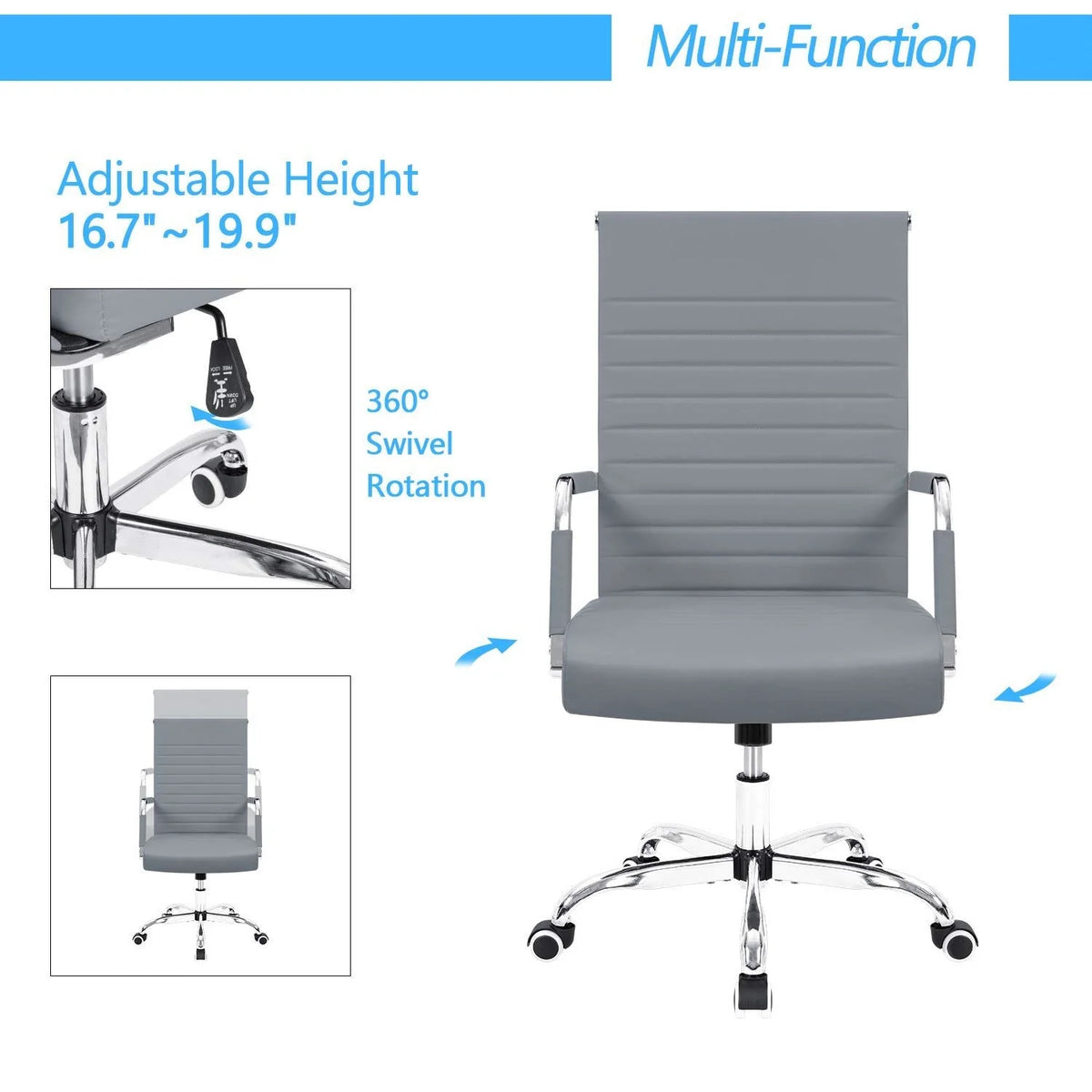 Ergonomic Ribbed Office Chair, Modern Computer Desk Chair with Comfortable Upholstered Seat for Home and Office