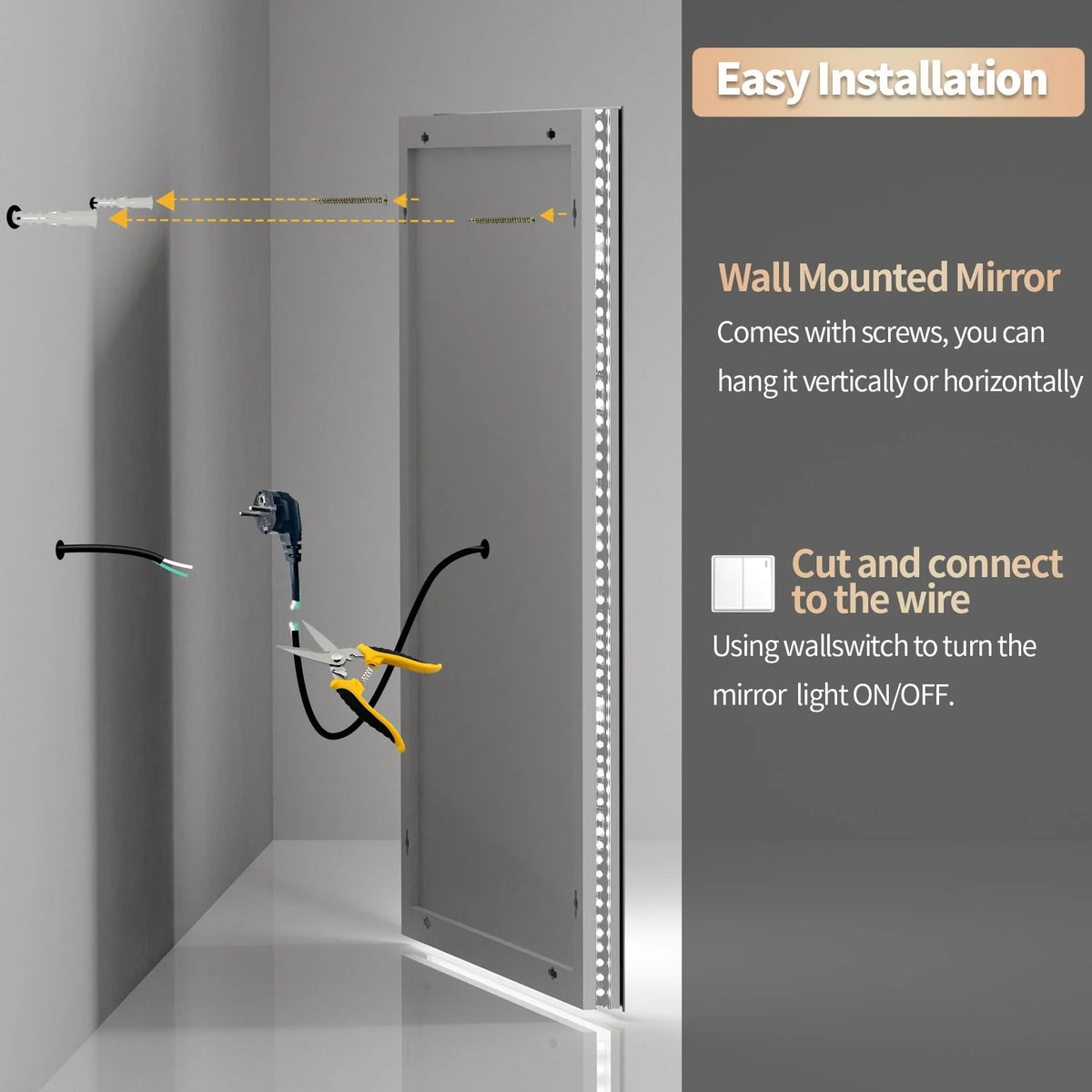 Extra Large LED Lighted Bathroom Mirror, Anti-Fog Wall Mounted Vanity Mirror with 3 Colors