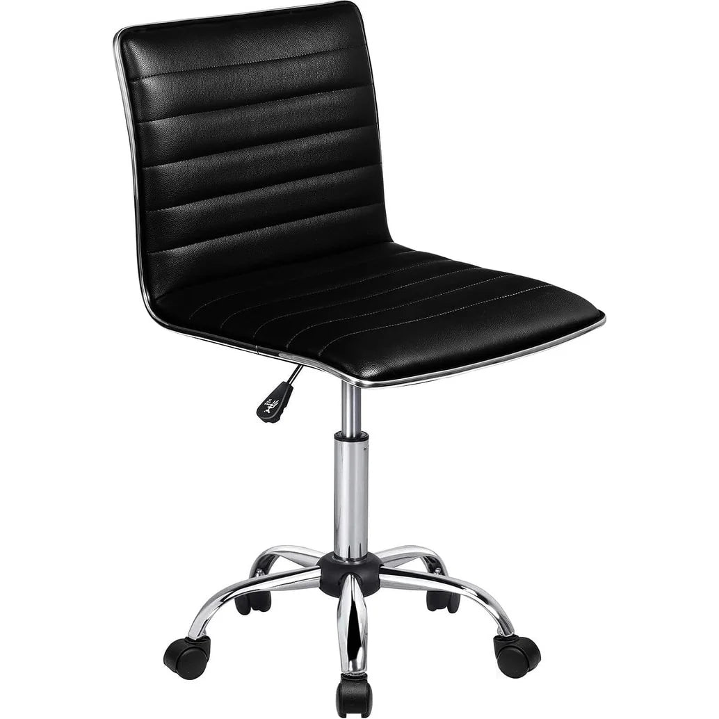 Adjustable Mid-Back Armless Swivel Office Chair, Ribbed Task and Vanity Chair for Small Spaces