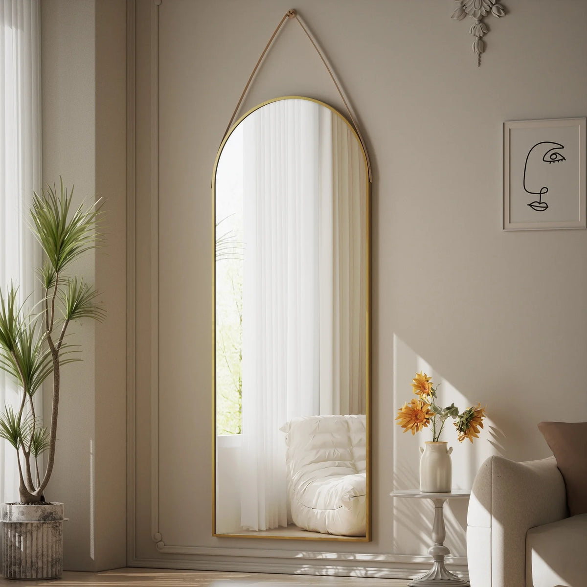 48 x 16 Inch Full Length Wall Mirror with Leather Strap, Hanging Full Body Mirror for Bedroom, Entryway and Home Decor