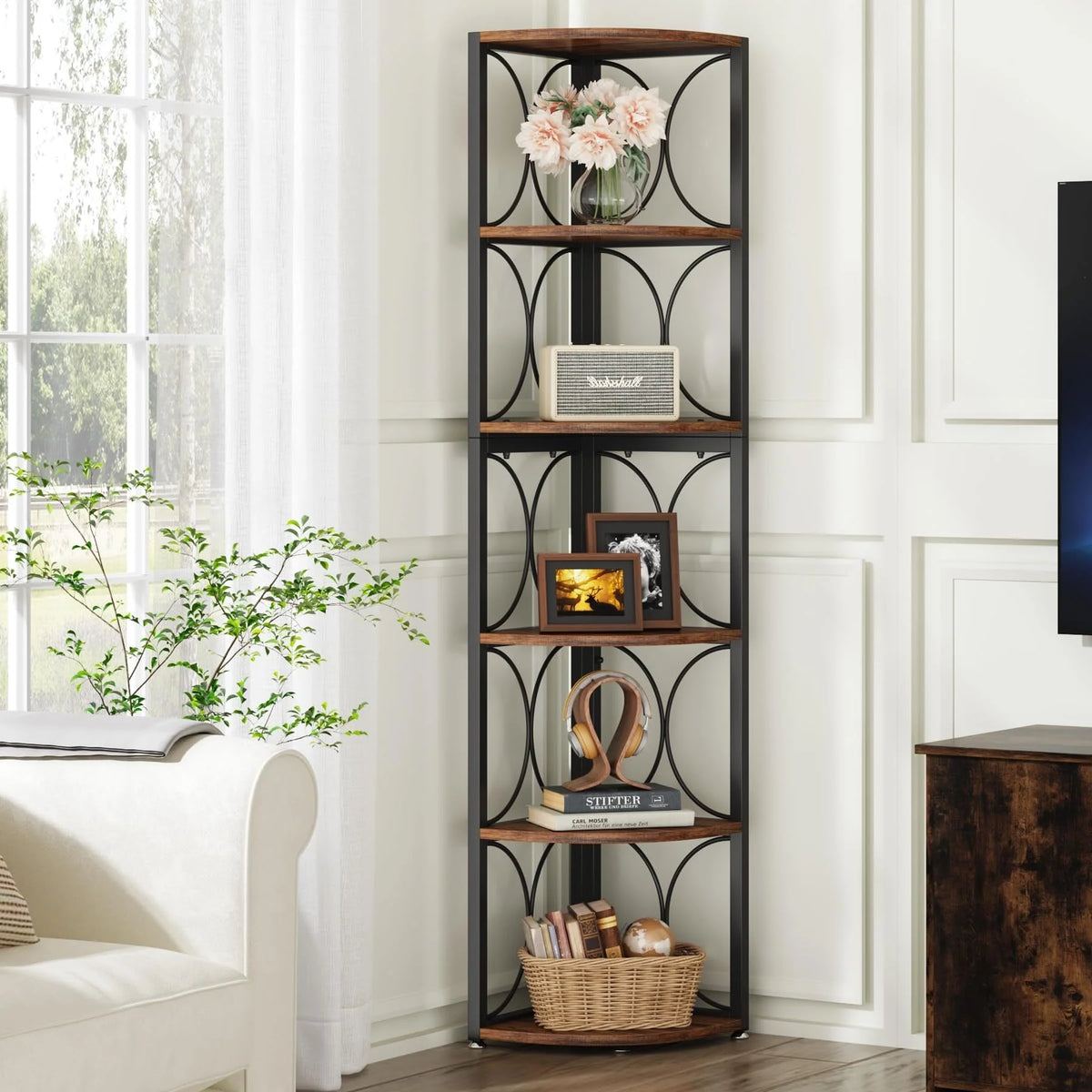 67 Inch Tall Corner Shelf, Freestanding Corner Bookshelf and Storage Shelving Unit
