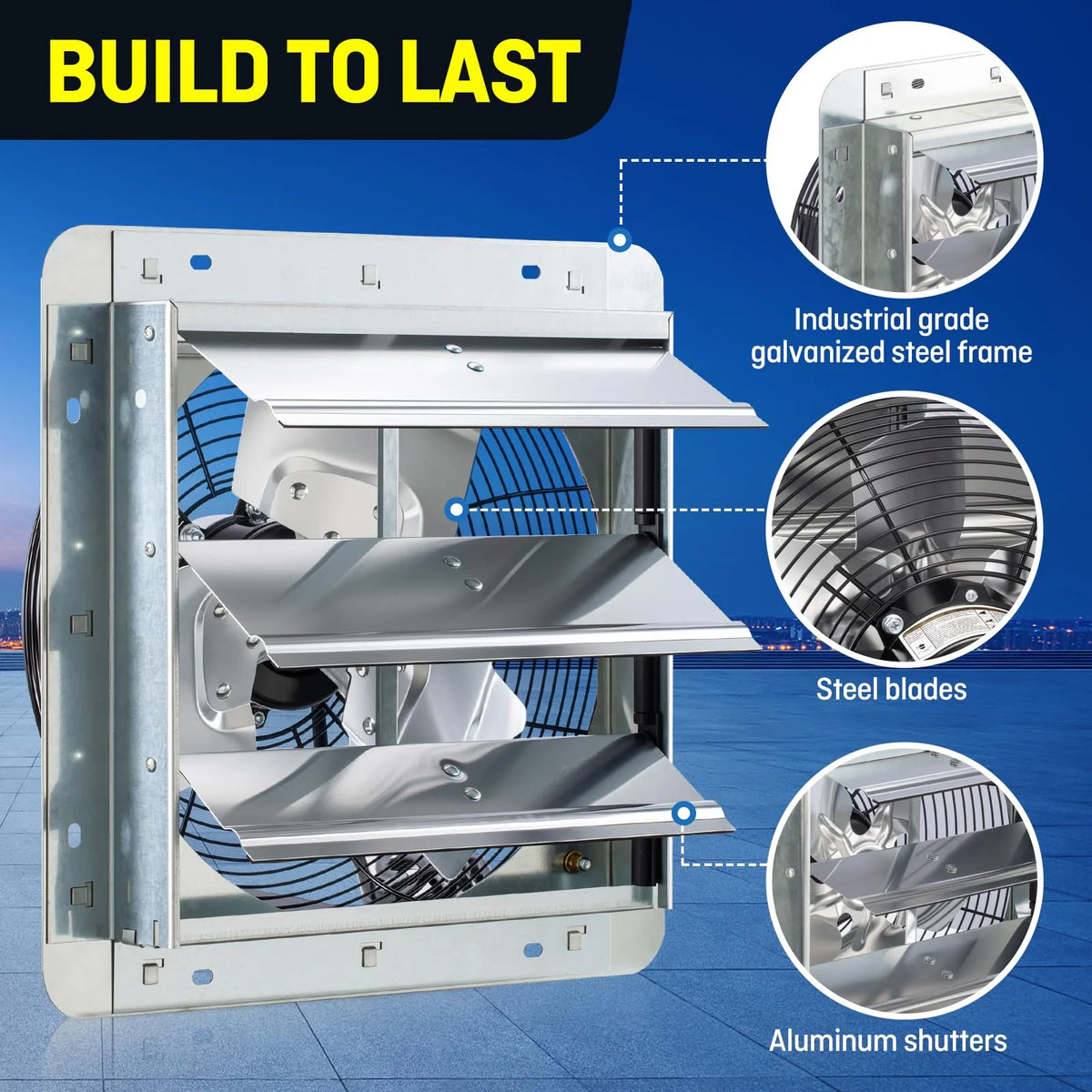 12 Inch Wall Mounted Exhaust Fan with Thermostat, High Velocity Ventilation Fan for Garage, Workshop and Home Ventilation