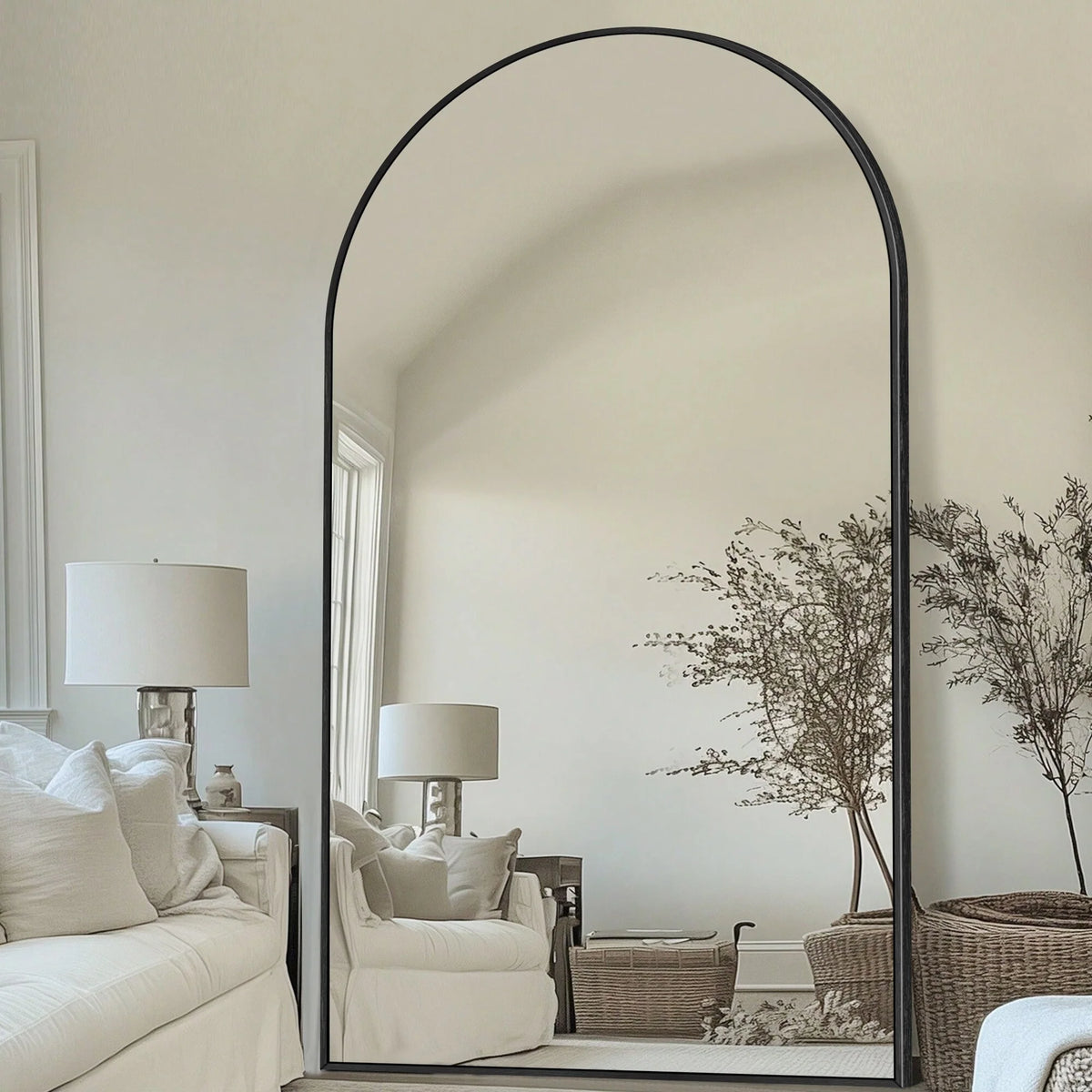 Modern Arched Full Length Floor Mirror, Aluminum Alloy Frame Standing Full Body Mirror