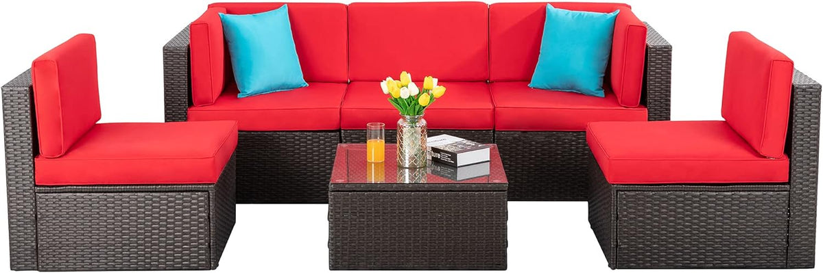 5-Piece All-Weather Patio Furniture Set with Ottoman, Outdoor Wicker Conversation Sofa Set with Cushions for Garden, Deck & Backyard