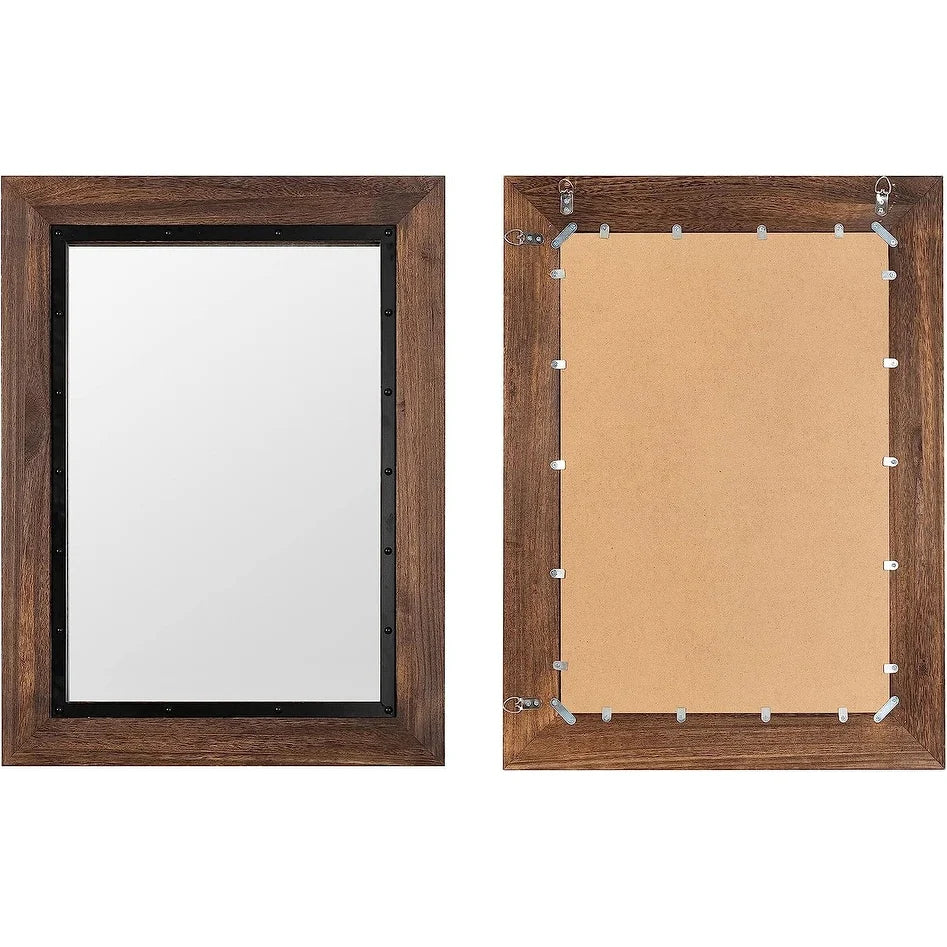Rustic Wood and Iron Framed Bathroom Vanity Mirror, Wall Mounted Farmhouse Mirror for Bathroom and Bedroom