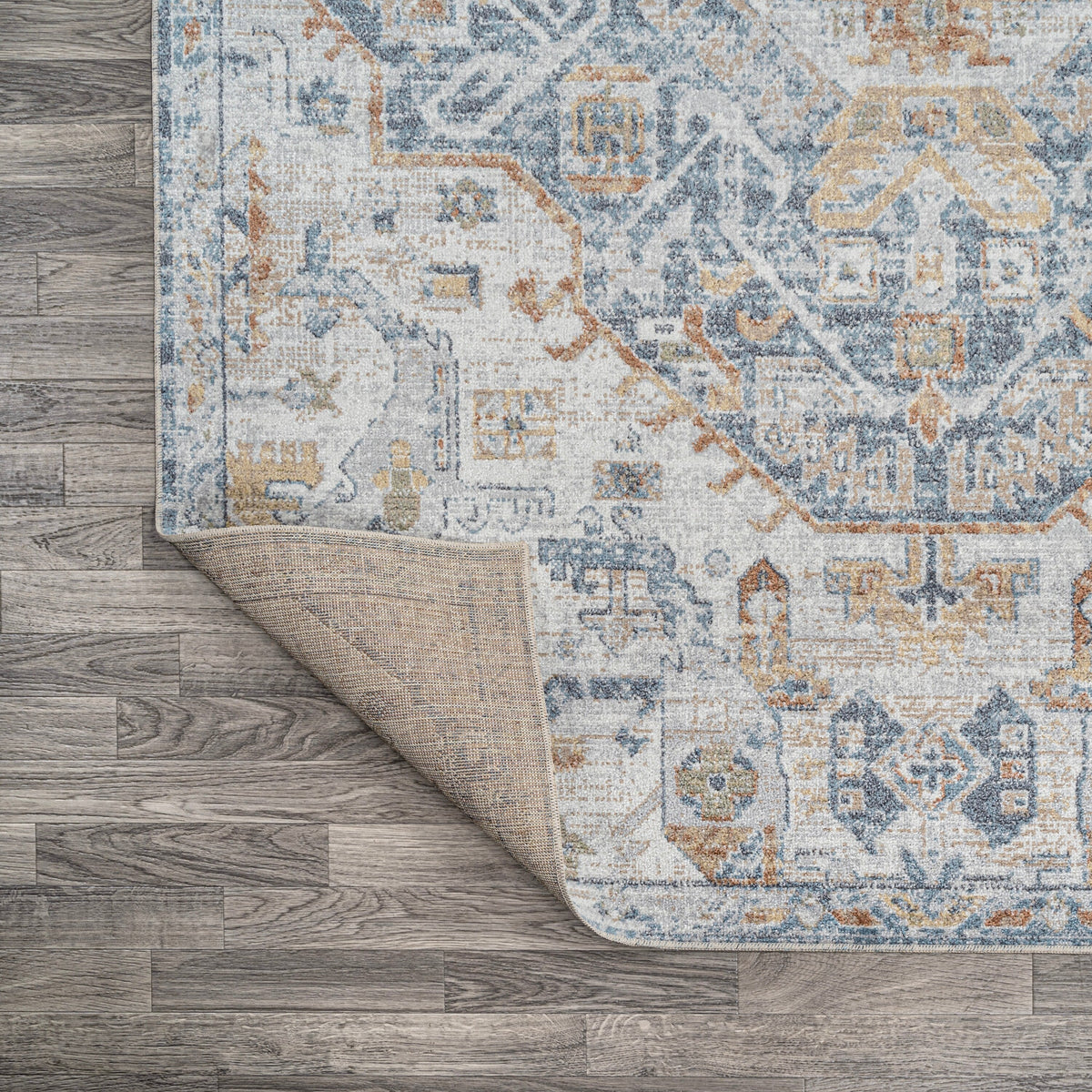 Bohemian Medallion Low-Pile Machine-Washable Area Rug, Cream and Terra