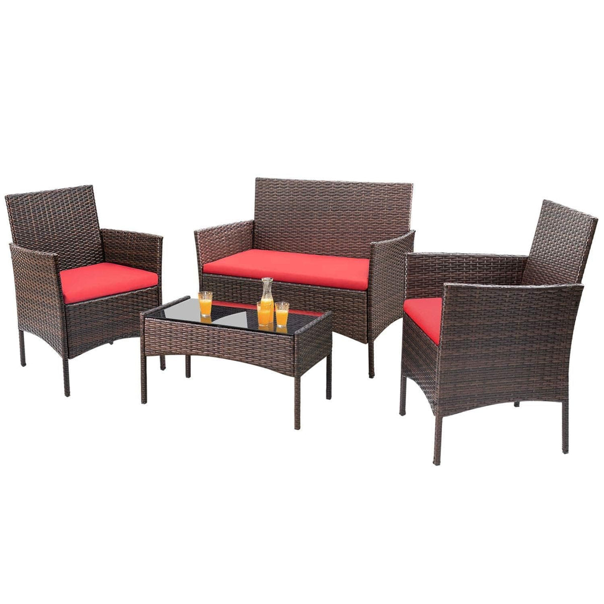 4-Piece Outdoor Patio Furniture Set, Rattan Wicker Chairs and Outdoor Seating Set