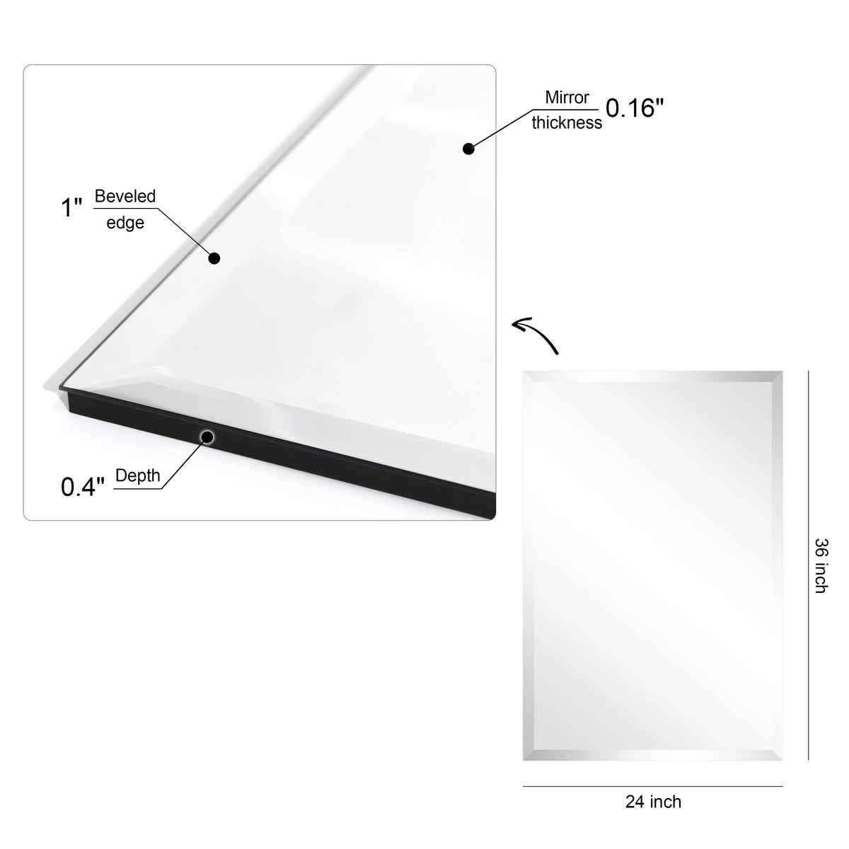 Frameless Beveled Prism Wall Mirror, Clear Square or Rectangular Decorative Mirror for Bathroom, Bedroom and Home Decor