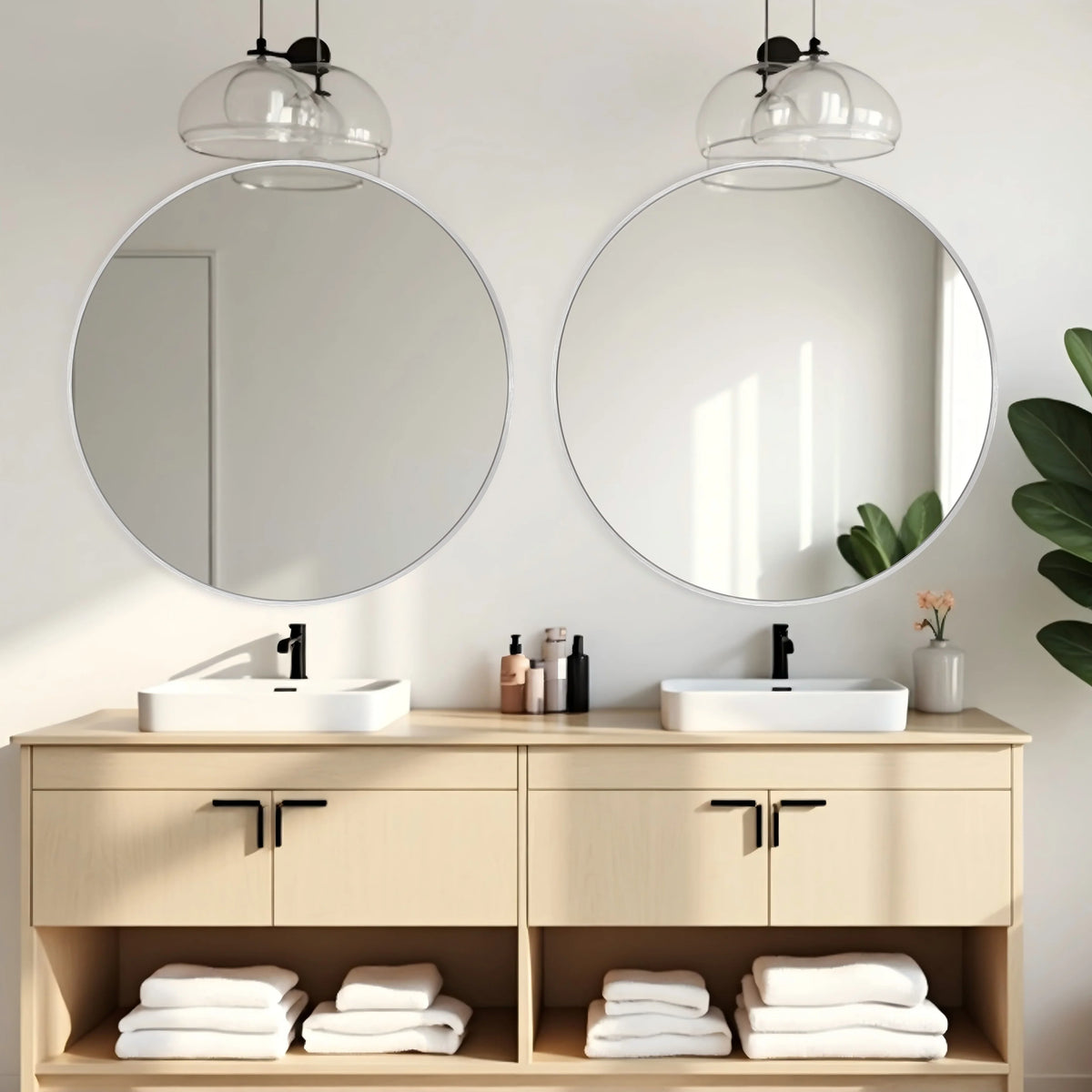 Modern Round Bathroom Vanity Mirror, Wall Mounted Circular Mirror for Bathroom, Bedroom and Home Decor
