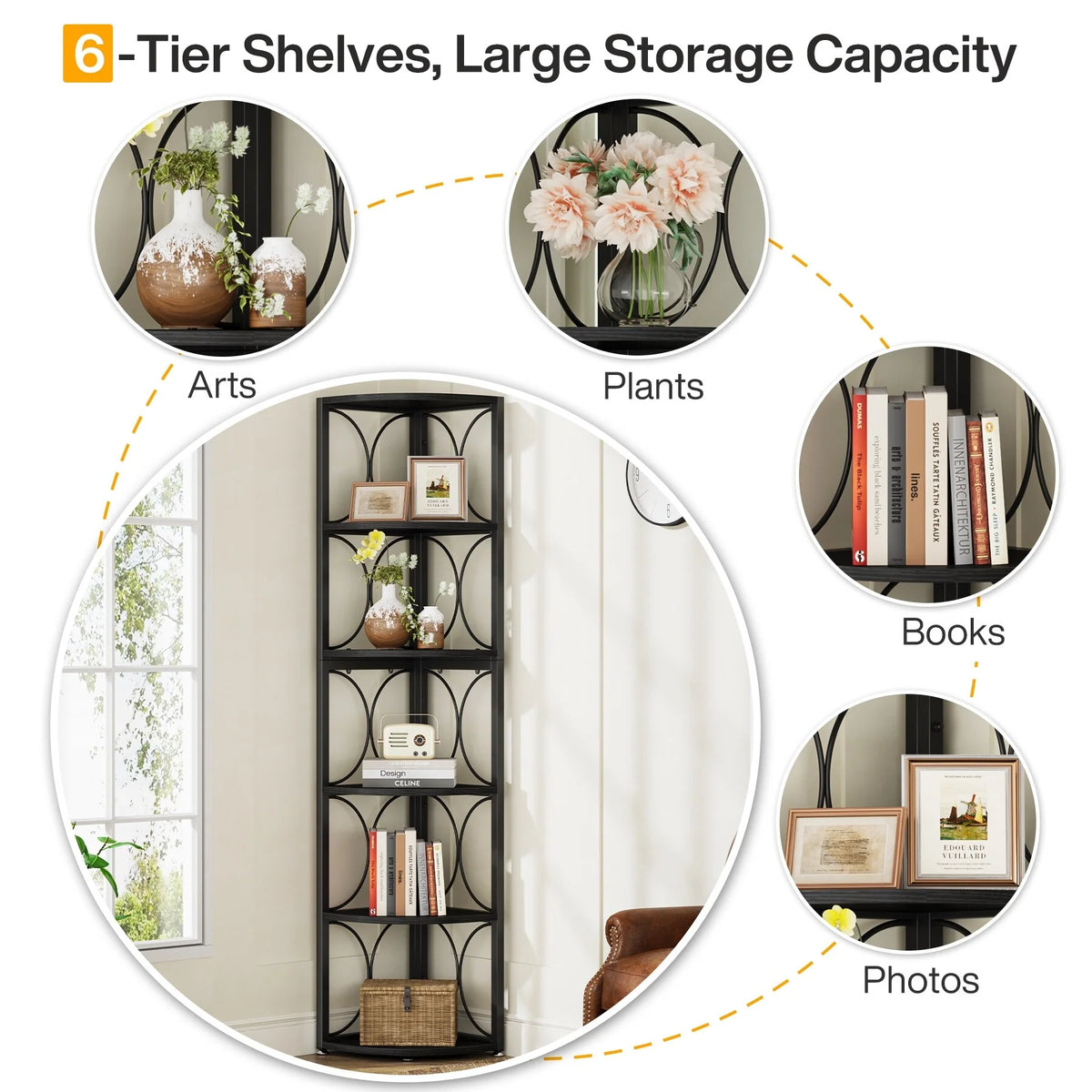 67 Inch Tall Corner Shelf, Freestanding Corner Bookshelf and Storage Shelving Unit