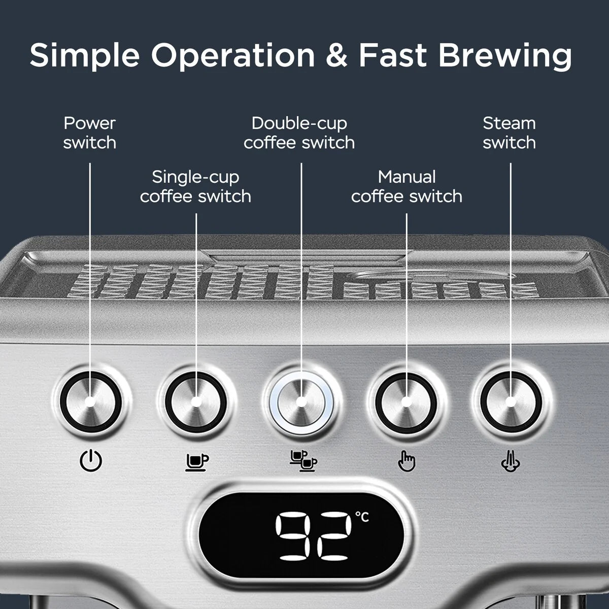 20-Cup Stainless Steel Semi-Automatic Espresso Machine with 0.5-Gallon Water Tank