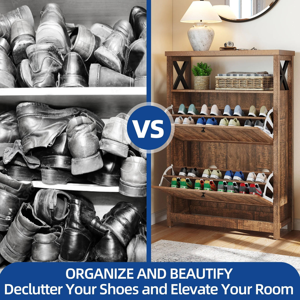 Shoe Storage Cabinet Organizer with 2 Compartments, Entryway and Hallway Shoe Cabinet