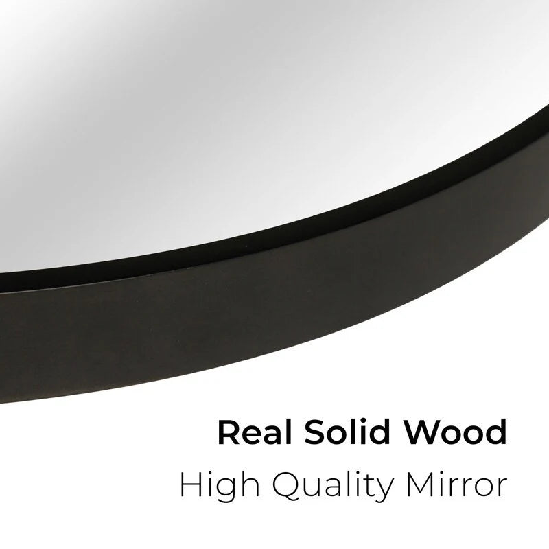 Classic Farmhouse Round Wall Mirror, Wooden Frame Decorative Accent Mirror for Living Room, Bedroom and Entryway