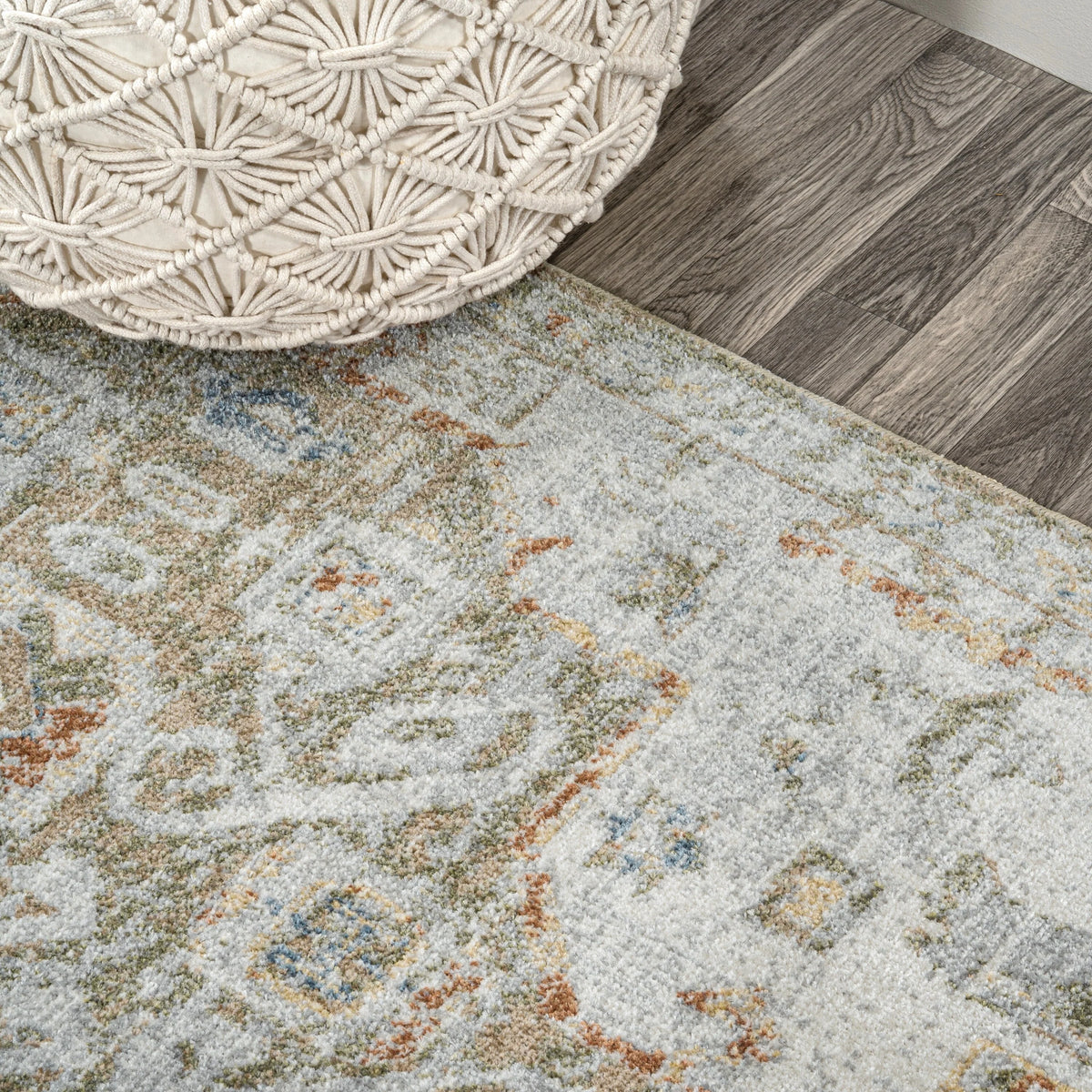 Bohemian Medallion Low-Pile Machine-Washable Area Rug, Cream and Terra