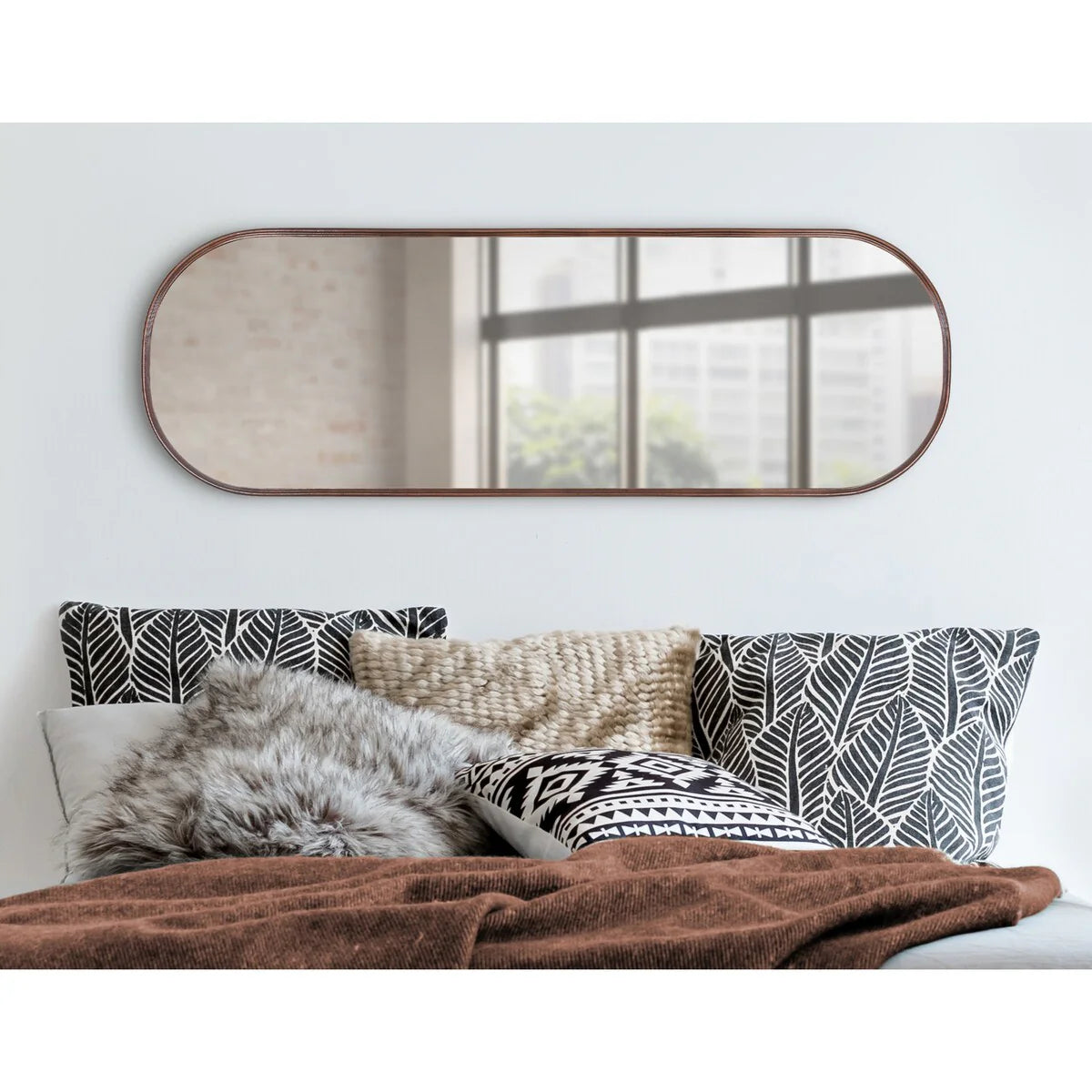 Modern Capsule Framed Wall Mirror, Decorative Oval Accent Mirror for Living Room, Bedroom and Entryway