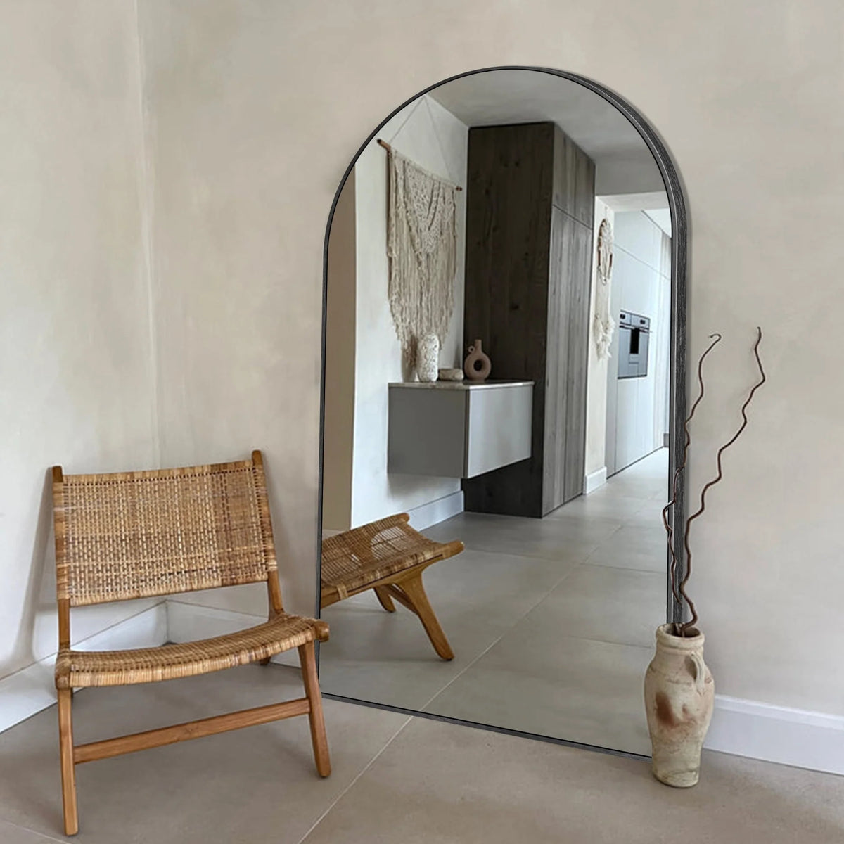 Modern Arched Full Length Floor Mirror, Aluminum Alloy Frame Standing Full Body Mirror