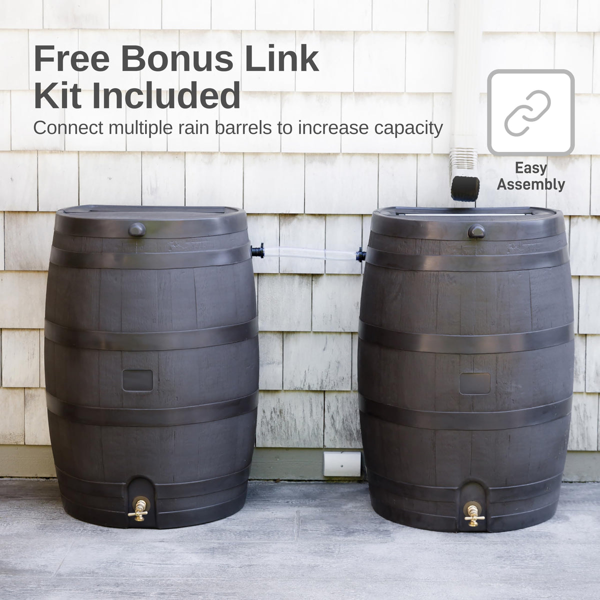 50 Gallon Rain Barrel with Brass Spigot, Large Outdoor Rainwater Collection and Storage Container for Garden