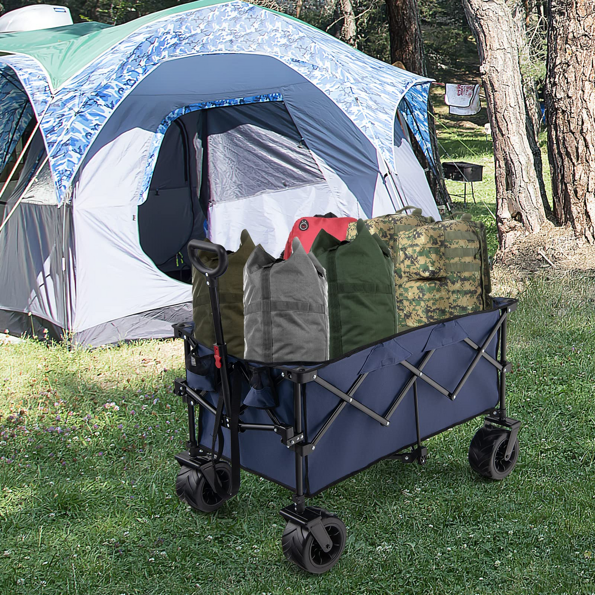Collapsible Folding Wagon �� Heavy Duty Utility Cart with Adjustable Handle