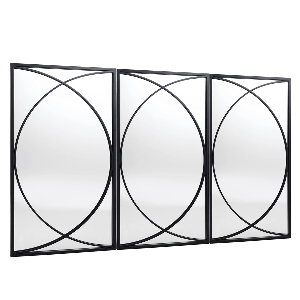 3-Piece Black Metal Rectangular Wall Mirror Set, 31.9" H x 15.75" W x 0.75" D
