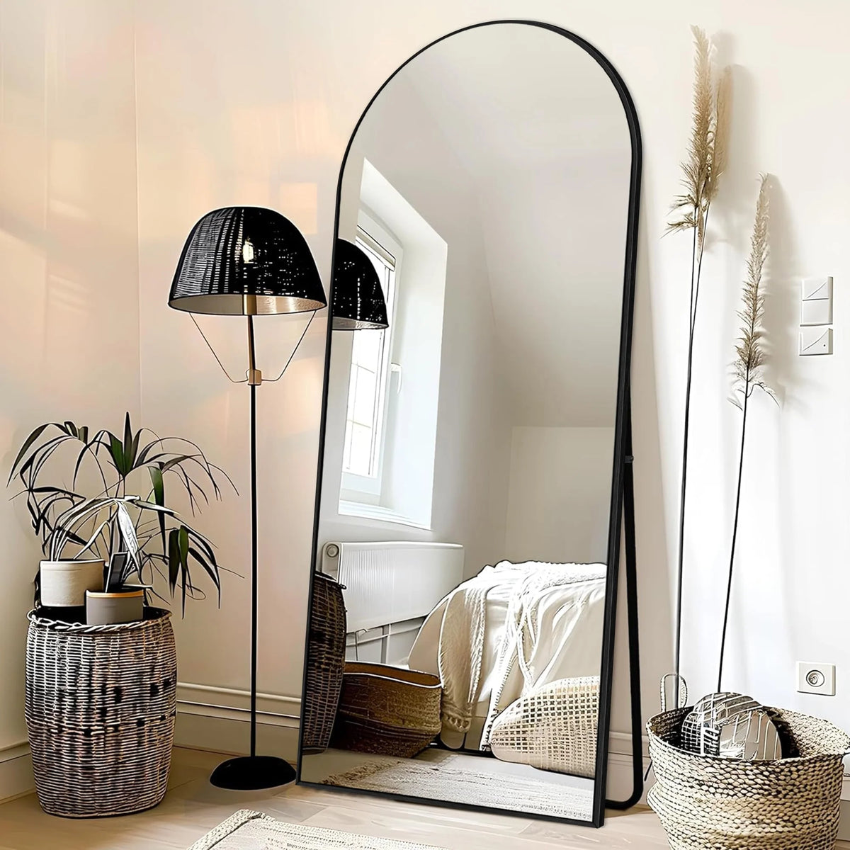 Modern Arched Full Length Floor Mirror, Aluminum Alloy Frame Standing Full Body Mirror