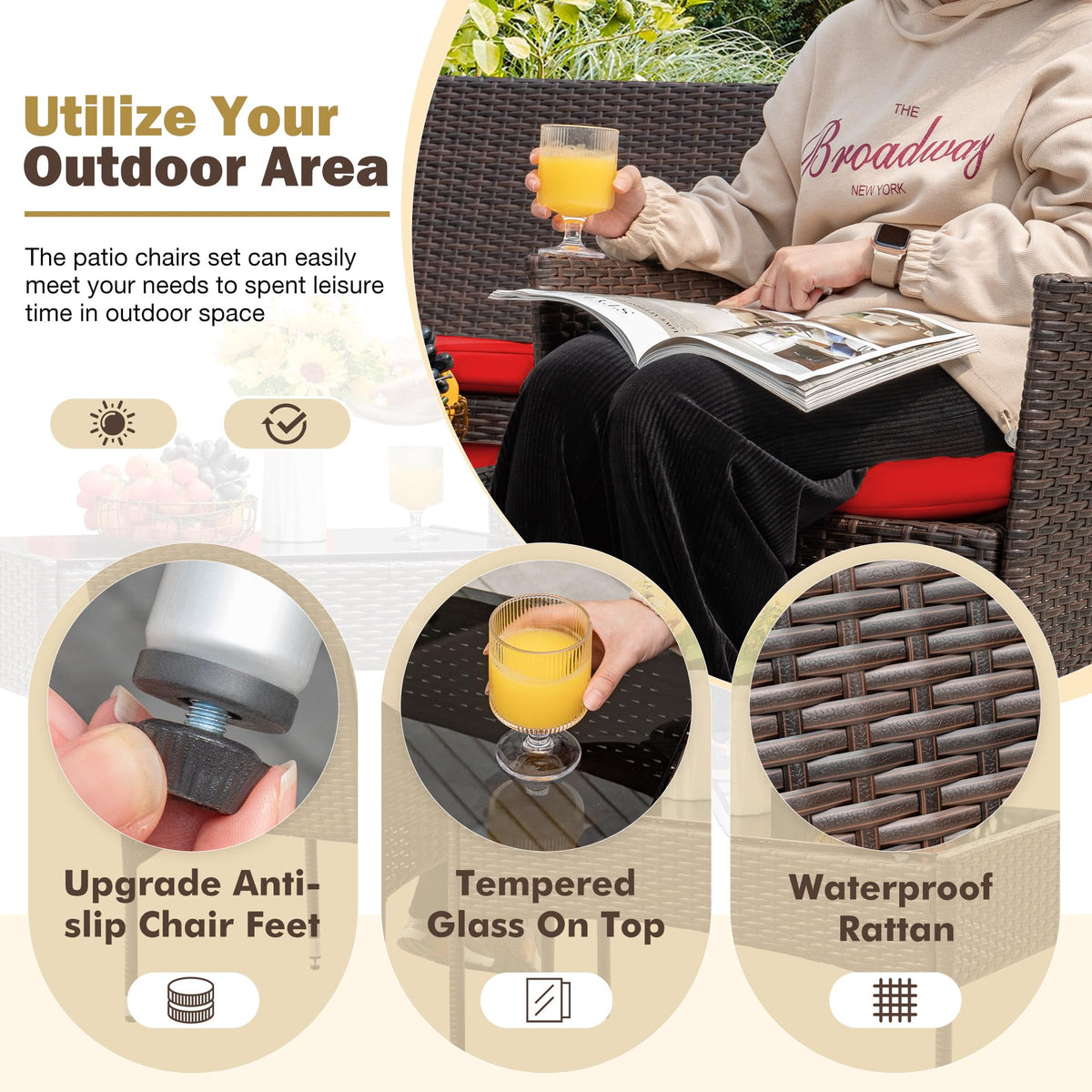 4-Piece Outdoor Patio Furniture Set, Rattan Wicker Chairs and Outdoor Seating Set