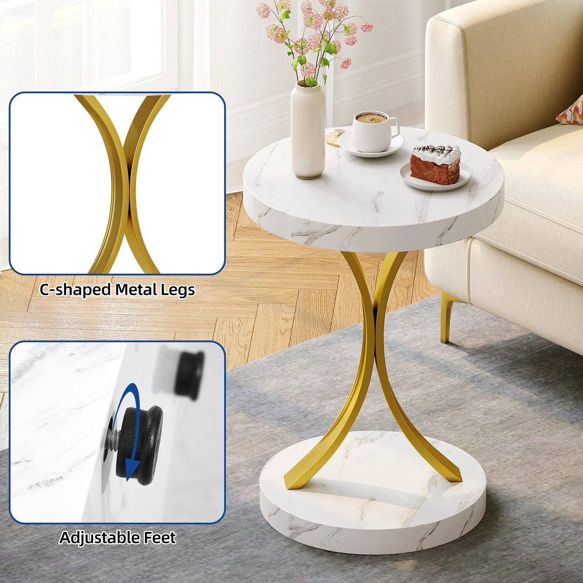 Modern Gold Console Table with Marbled Top, Sofa Table for Entryway and Hallway