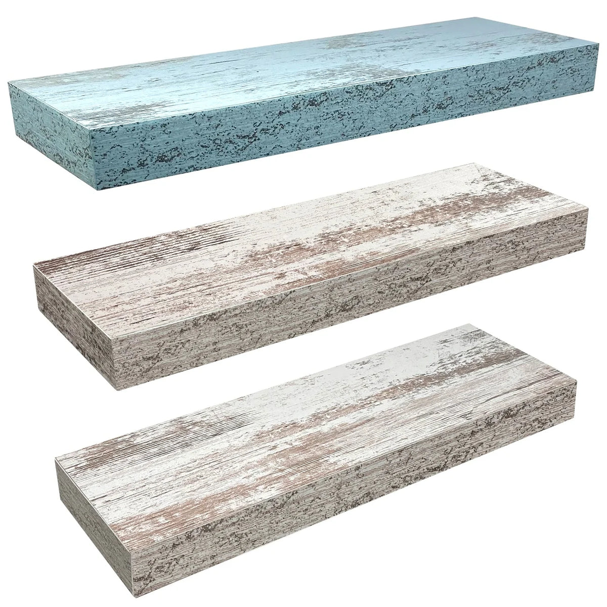 3-Pack Rustic Wood Floating Wall Shelves, Beach Style Hanging Display and Storage Shelves