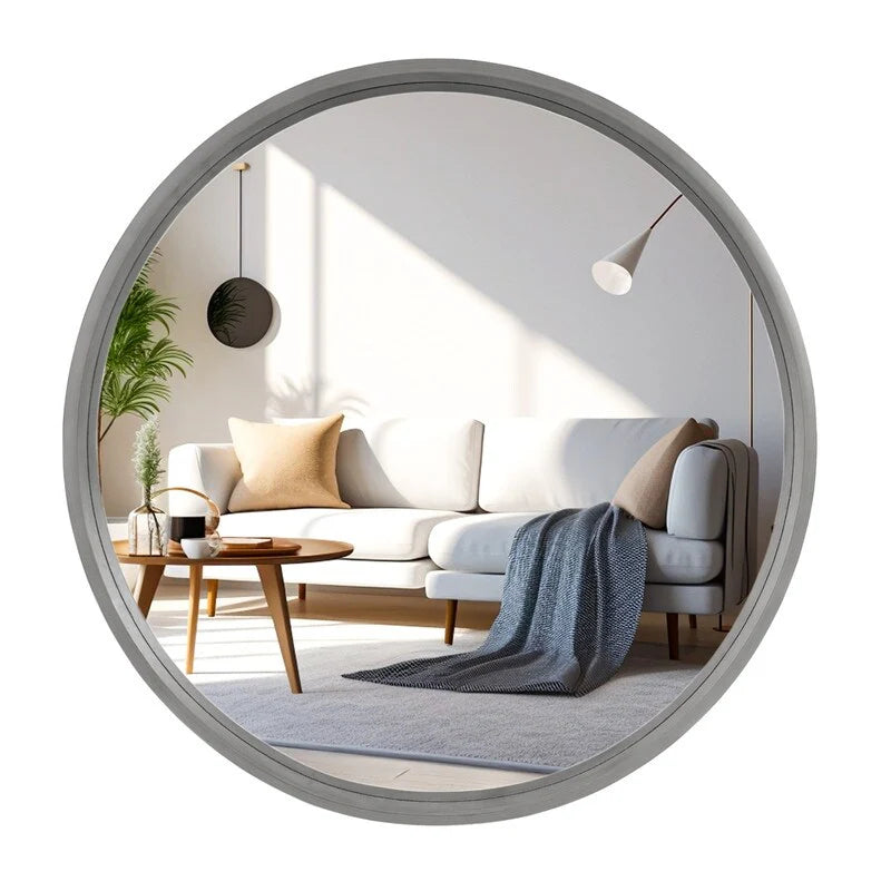 Classic Farmhouse Round Wall Mirror, Wooden Frame Decorative Accent Mirror for Living Room, Bedroom and Entryway