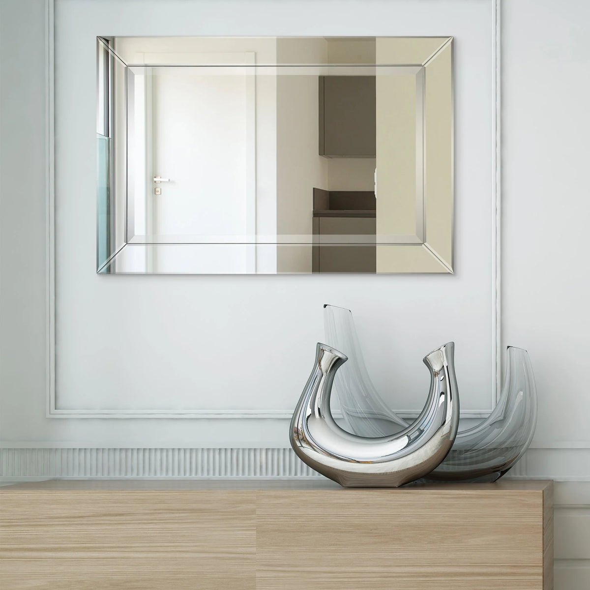 Beveled Rectangular Clear HD Wall Mirror, Bathroom Vanity and Bedroom Mirror, 3 Sizes