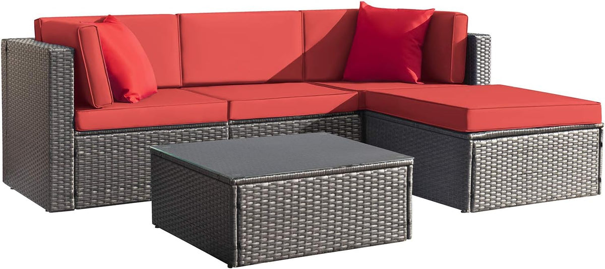 5-Piece All-Weather Patio Furniture Set with Cushions, Outdoor Wicker Conversation Sofa Set for Garden, Deck & Backyard
