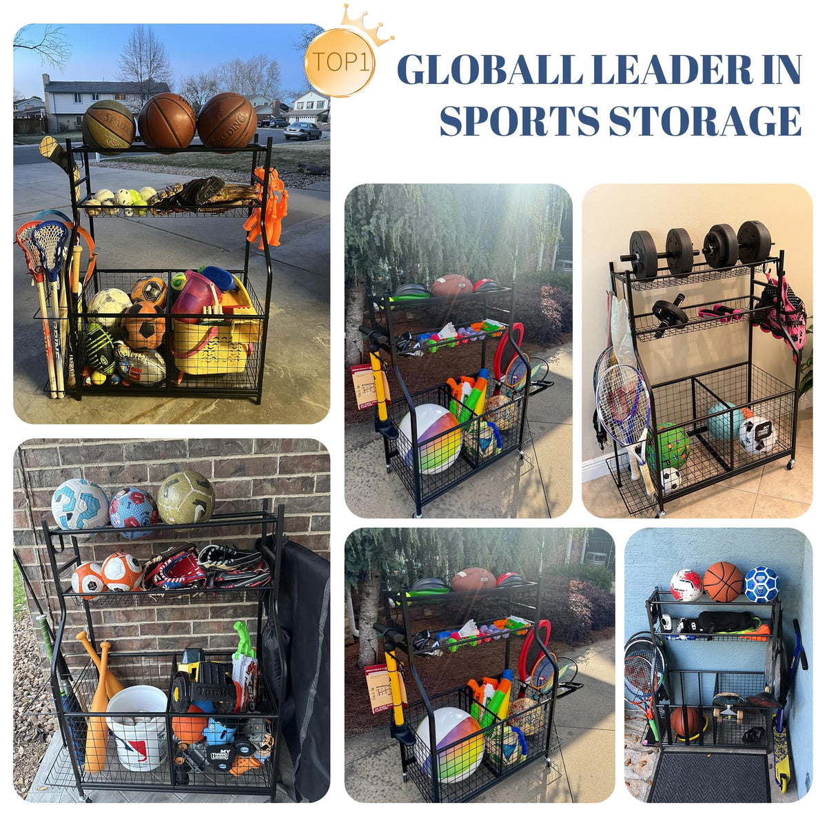 Garage Ball Storage Organizer for Sports Equipment, Sports Ball Rack for Home, Garage and Gym