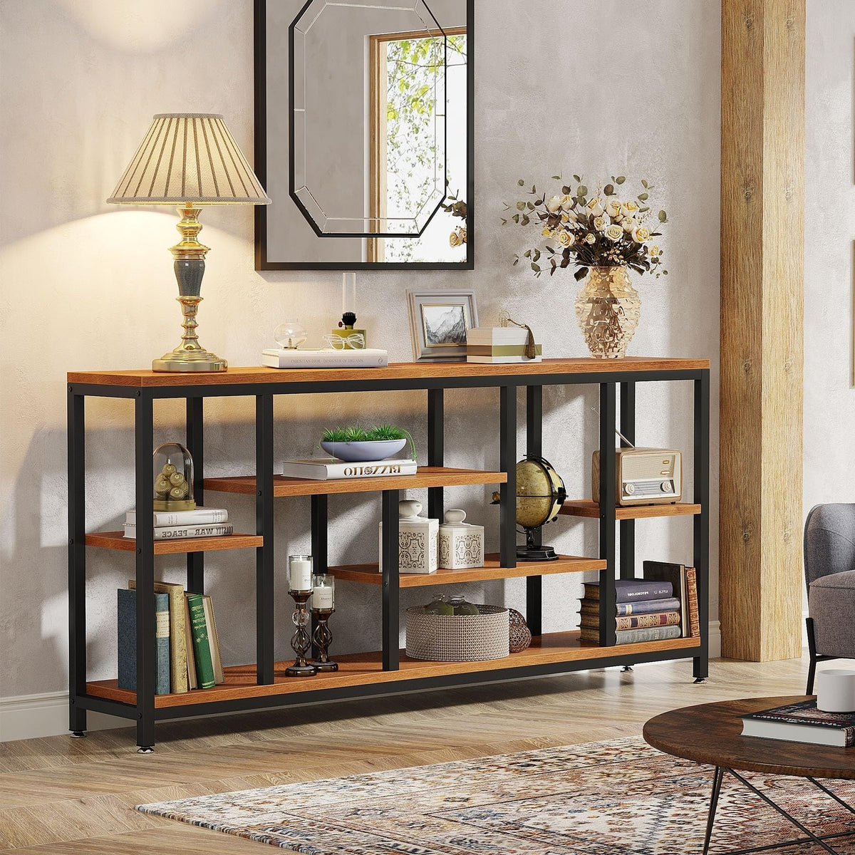 70.9 Inch Console Sofa Table with Storage, 3-Tier Entryway Table for Hallway