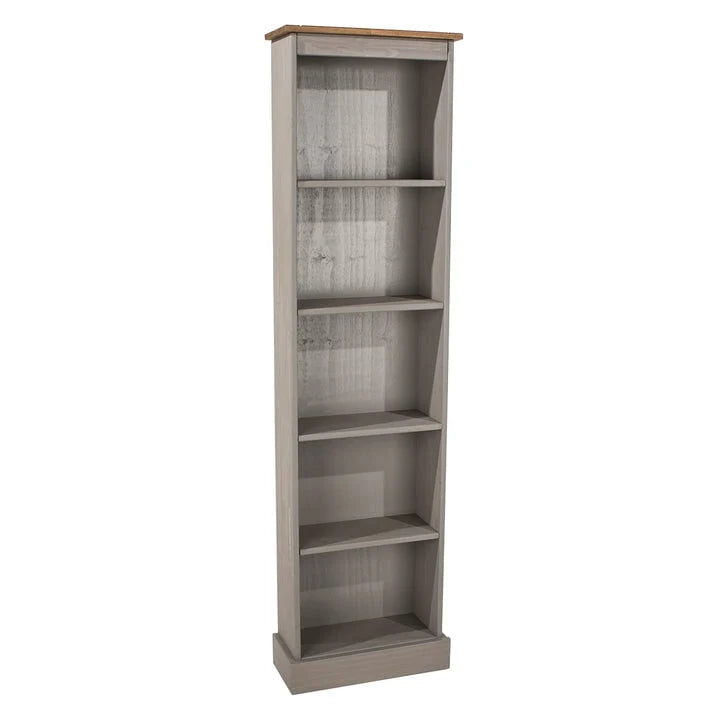 Tall Narrow Wood Bookcase, Slim Freestanding Bookshelf for Small Spaces, Home Office and Living Room