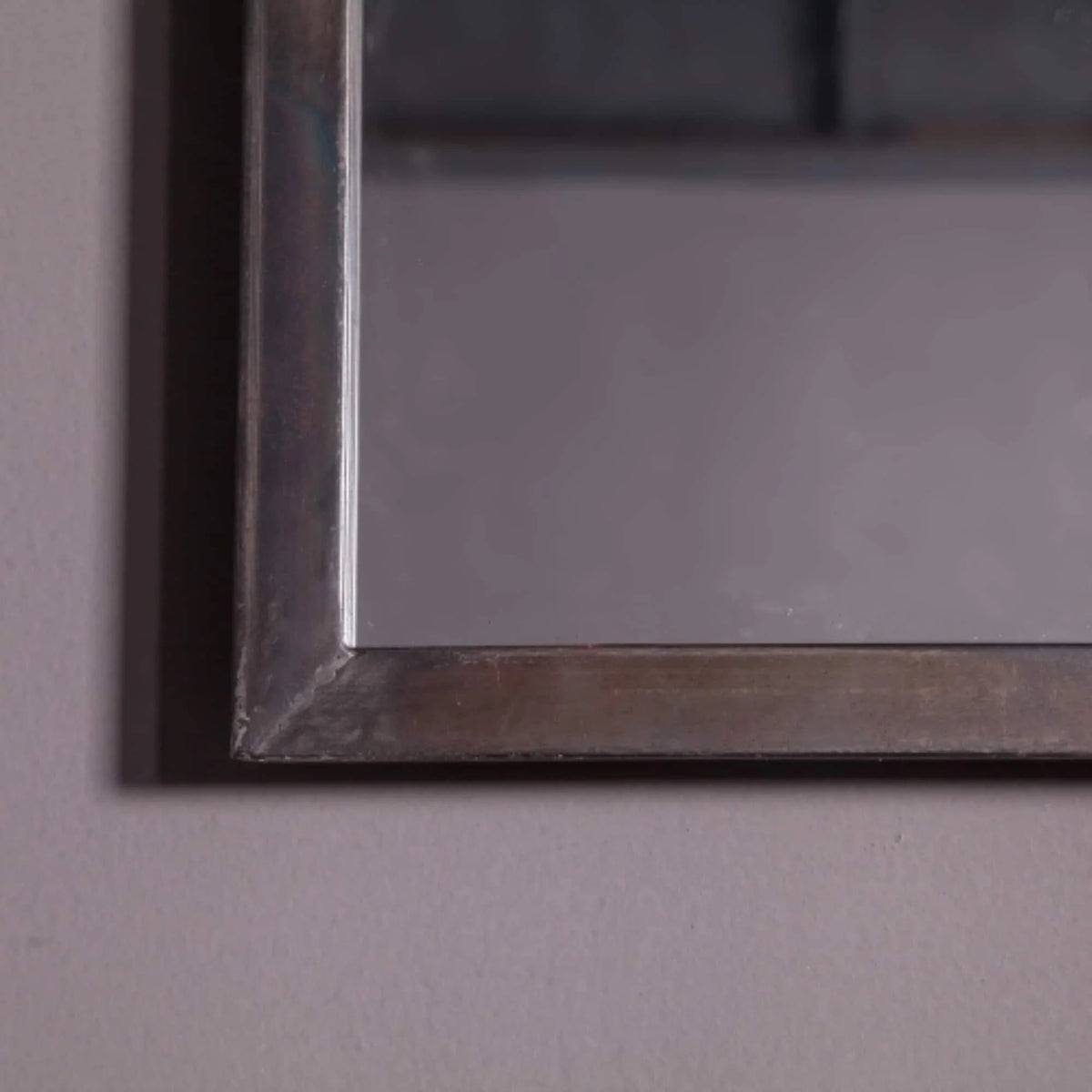 Rustic Brown Windowpane Wall Mirror with Metal Frame, 37.75" H x 23.8" W