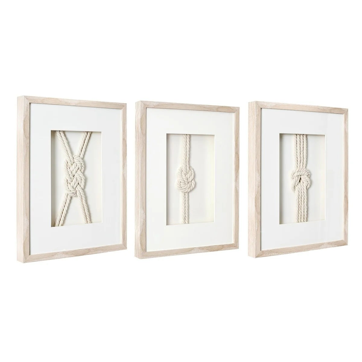 3-Piece Framed Nautical Knots Wall Decor Set, Natural Finish Coastal Wall Art