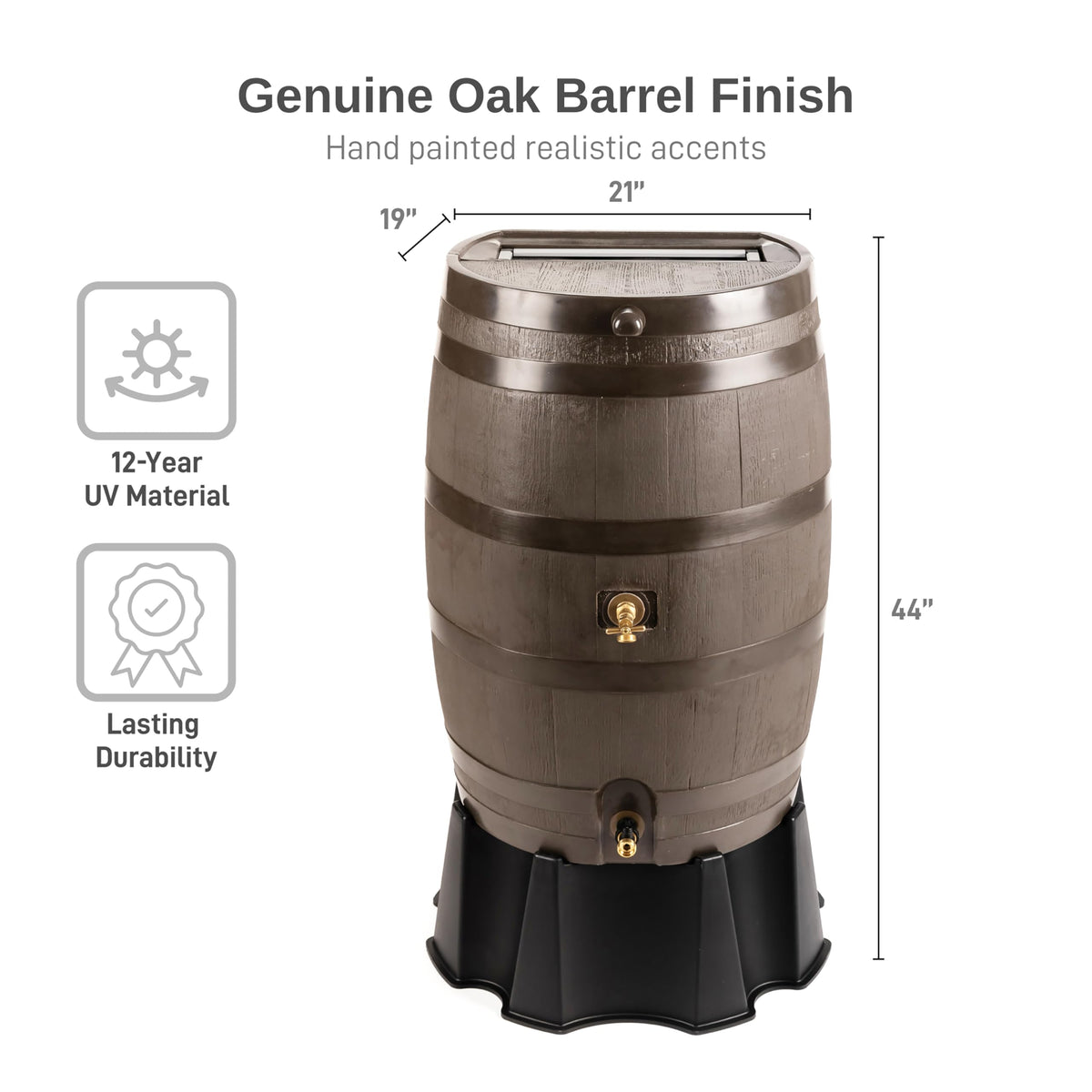 50 Gallon Rain Barrel with Brass Spigot, Large Outdoor Rainwater Collection and Storage Container for Garden